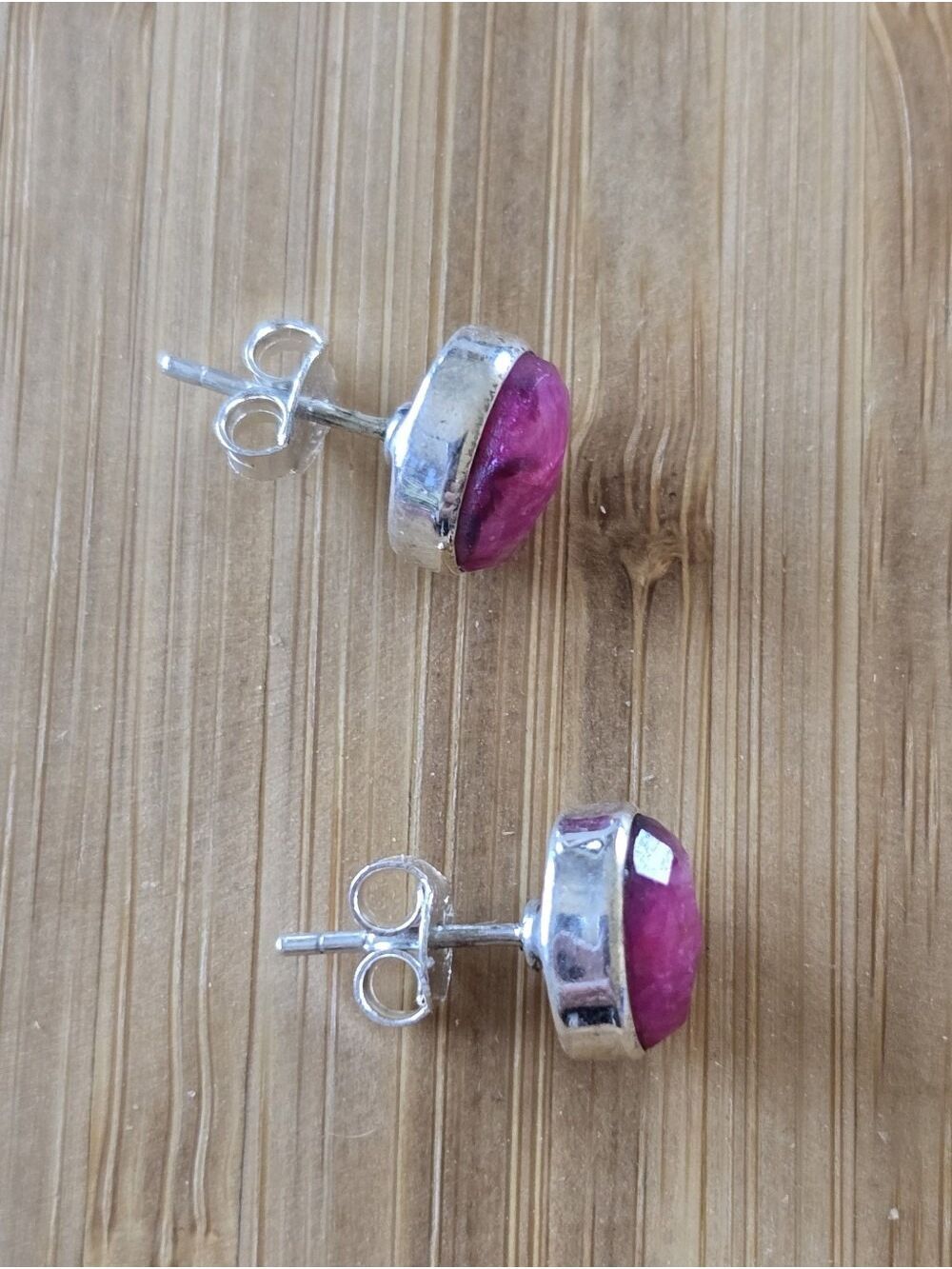 Sterling Silver Pink Ruby Stud Earrings, Southwestern